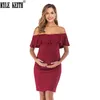 Été femmes hors épaule Robe de maternité à volants garniture Maxi vêtements de grossesse pour bébé douche Robe Femme Enceinte Q0713