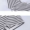 Aelegantmis preto e branco camisa listrada mulheres verão manga curta o-pescoço t femme casual básico tops vermelho 210607