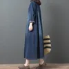 Casual Kleider Herbst Japanische Koreanische Lose Kleid Nähen Feste Farbe Denim Revers Lange Hülse Plus Größe Weibliche Kleidung Vestidos