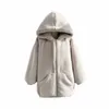 Moda Casaco de Pelúcia Feminino Imitação de Inverno Rex Rex Grama de pele solta Médio Comprimento com capuz Boletado Coat 211007