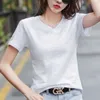 Летняя футболка с короткими рукавами женская свободная плюс размер белые топы V-образным вырезом хлопок разделить корейскую версию повседневную одежду 14183 210527
