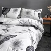 Zestawy pościeli luksusowe szare białe liście wzór kołdry poduszki poduszki łóżka lniane dorosłe dzieci wygodne łóżka wystrój domu
