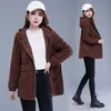 Kobiety Sztruks Kurtka Korea Koreańska Kapturem Plus Velvet Mid Long Płaszcz Spadek Zima Duży Rozmiar Dorywczo Loose Trench Outwear Femme 210507