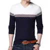 Men Pullover Sweater Fashion V-Neck Casual Knitted Sweaters Spring and Autumn Fit Slim Pullovers Men Patchwork Brand Clothing Y0907