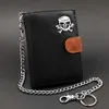 Skull Biker Mens Card Momey Monedero de cuero con llavero Jean