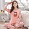 Atacado conjuntos de pijamas primavera Autumn Carton Mulheres Manga Longa Sleepwear Terno Cute Big Girls Homewear Presente Para O Sleepwear Feminino 210622