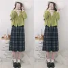 Japanischer Stil Kawaii Hohe Taille Faltenrock Frauen Winter Wolle Midi Plaid Rock Weibliche Harajuku Grüne Schule Langer Rock 210619