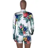 Floral bedrukte lange mouwen jas shorts vrouwen pak hot selling Europese en Amerikaanse sexy stijl tweedelige set x0428