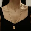 Chokers Punk Multi Layer Imitation Pearl Choker Necklace Collar Statement Square Head Portrait Relief Pendant Women Jewelry