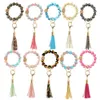 Silicone Beads Keychain Tassel Bracelet Favor Wood Beaded Key Ring Handbag Charms Women Jewelry Wristring Gift BBB14945