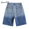 Yitimuceng Womens Denim Shorts Plus Size High Waisted Button Up Casual Jean Ripped Straight Summer Blue Black Fashion 210601