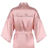 Women's Sleepwear Dusty Pink Robes Women Sier Writing Party Bride Dressing Gown Satin Silk Short Wedding Gift Bridesmaid Team Bathrobe