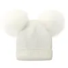 Hiver Parent-enfant tricoté pompon chapeau chaud Double boule de cheveux casquette dames crâne bonnet solide femme casquettes d'extérieur