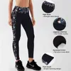 Pantaloni da fitness sportivi laterali a vita alta floreali neri da donna con ghette sexy di arrivo 211215