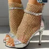 Kadın Seksi Yüksek Topuklu Sandalet Moda Balık Ağız Bayanlar Örgü Ayakkabı Toka Rhinestone Ince Kadın Ayakkabı 2021