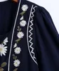 Summer Bohemia Ethnic Round Neck Embroidery Flower Dress Hippie Women 3/4 Sleeve Loose Midi Long Dresses Holiday 210429