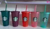 Starbucks Mermaid Goddess 24oz / 710ml Plastmuggar Torka Reusable Pillar Shape Lock Halmfärg Ändra Flash Cups Gratis DHL