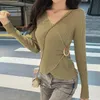 Kobiety Swetry Kobieta Jesień Zima Sexy Z Długim Rękawem Cross V-Neck Nieregularny Top Skinny Knit Sweter