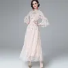 Women's Runway Dress O Neck Flare Sleeves Embroidery Elegant Fashion Party Prom Gown