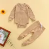 Baby casual kläder set höst vinter solid färg rund krage bomull långärmad romer och pantihose kostym