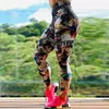 Fashion Print Leggings Women Slim Fitness Hög midja Elastisk träning för sport som kör byxor byte push up legging 211204