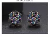 Boucles d'oreilles rondes géométriques multicolores en pierre CZ pavée scintillantes pour femmes et hommes, bijoux Hip Hop Rap