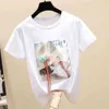 韓国のファッション服白黒ビンテージTシャツカジュアルな女性の夏のトップスレディースティー8641 50 210521