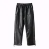 High Street Fashion Casual Straight Jogger Pants Pu Leather Streetwear Mens Loose Fit Hip Hop Punk Men And Women Men's