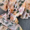 Дамы элегантные принт Maxi Vestidos женские летние платья круглые шеи расклешенные рукава тяжелые плиссированные тонкий шифон праздник GL069 210506