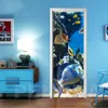 3D auto adesivo parede de arte decalque em peixes fundo do mundo porta nova etiqueta para a porta de casa decoração renovação Impressão Canvas Foto 210317