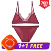 Sexy Underwear Set Ultra-thin Bra Set Women Satin Lingerie 3/4 Cup Bras Wireless Bralette Lace Erotic Bikini Black Underwear Q0705