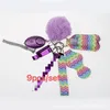 23 kleuren PU 9 stks / set zelfverdediging sleutelhanger set vrouw zelfverdediging sleutelhanger alarm pompom hand sanitizer polsband lipstick houder sleutelhangers flesopener edc gereedschap