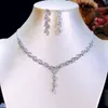Conjuntos de jóias finas para mulheres prata simples nupcial casamento cúbico zircônia colares pingentes cair brincos acessórios de noivado