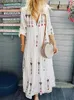 Boheemse jurk dame zomer v-hals multicolor bedrukte lange witte jurken vrouwen enkellange drie kwart losse grote zoom casual