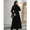 معطف الصوف الأسود المرأة الطويلة الهواء الطويل الشتاء العزف المعاطف 210608