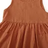 한국 스타일 신생아 여자 공주 드레스 민소매 포켓 솔리드 컬러 코튼 린넨 캐주얼 패션 의류 키즈 드레스 Q0716