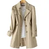 Frauen Khaki Lange Trenchcoat Casual Weibliche Streetwear Slim Fit Koreanische Stil Windjacke Einreiher Outwear 210430