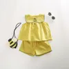 Sommer Baby Mädchen Freizeitkleidung Sets reine Baumwolle großer Umlegekragen ärmellose Weste und Shorts 2 Stück 210508