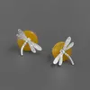 Inature 925 Sterling Silver Natural Stone Dragonfly on the Leaf Stud earrings for fise Jewelry Brincos 2106186981916