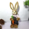 NEW!!! 14" Artificial Straw Bunny Standing Rabbit with Carrot Home Garden Decoration Easter Theme Party Supplies EE