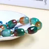 Colorful Green Peacock Agates Drum Bracelet Natural Stone Barrel Beads Bracelet Jewelry Accessory