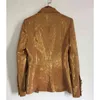Yüksek Kaliteli Moda Tasarımcısı Ceket kadın Aslan Metal Düğmeler Kruvaze İnce Uydurma Pırıltılı Altın Blazer 211029