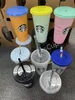 Stanleness sirened dea starbucks 24oz/710 ml tazze di plastica tumbule riutilizzabile limpida bevendo a forma di pilastro inferiore a forma di coperchio tazze di paglia 4437 4owz