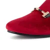 Harpelunde 이탈리아 남성 드레스 신발 버클 스트랩 웨딩 레드 벨벳 로퍼 크기 6-14 211102