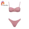 Andzhelika Seksi Bandeau Kadınlar Mayo Push Up Bikini Set Metal Elmas Mayo Brezilyalı Plaj Mayo Monokini 210319