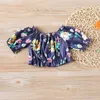 Moda Dziewczyny Odzież Ustawia Summer Toddler Dziewczyna Kwiat Druku Krótki Rękaw + Koronki Krawędź Spodenki Dwa kawałek 2-6Y dzieci 210515