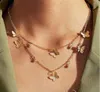 Two layers Necklace Choker Butterfly Star Bead pendant gold silver colors plated alloy chain women jewelry Epacket free