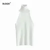 Women Slim Knitted Turtleneck Basic Tank Tops Female Camis Sleeveless Solid White Sweater Pullovers 210430