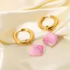 Cerchio Huggie Orecchini pendenti in pietra naturale rosa in acciaio inossidabile placcato oro 18 carati per gioielli da donna in stile bohémien