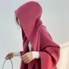 Manteau en cachemire à capuche double face rose rouge femme mélanges de laine longue haut de gamme 2021 épais cocon grande taille